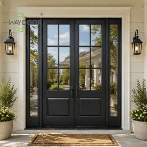 Customized Hardwood Oak Mahogany Front Door with Sidelights and 12-lite Glass for Entry