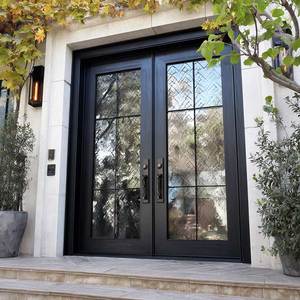XIYATECH Luxury Main Entrance Security Frosted Glass Exterior Doors Europe Wrought Iron Entry Double Doors