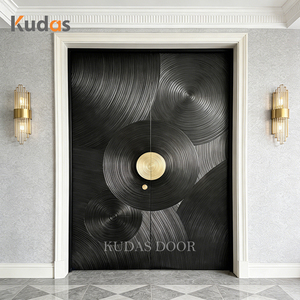 High-End Residential Luxury Artistic 3D Texture Solid Wood Double Entry Door