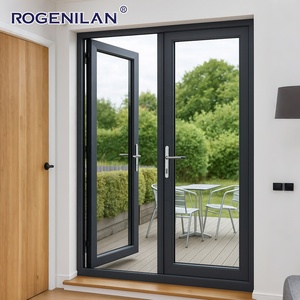 Rogenilan China Supplier Customized Size Aluminum Doors And Window Double Large Glass Fixed French Door For Houses