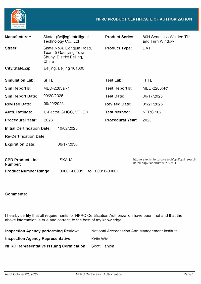 AS 2047 StandardsMark License Certificate for Aluminum Windows