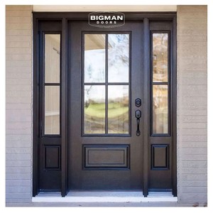 American Residential House Traditional French Style Tempered Glass Solid Wooden Front Entry Door Double Sidelite for Villa Hall
