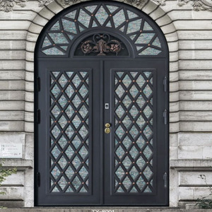 Traditional Wrought Iron Double Front Security Door with Eyebrow Arch Steel Metal Main Entry Door for Villa House