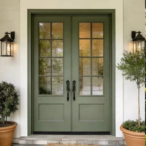 Factory Outlet Aluminum Entrance Security Door Main Swing Double Entry Door Modern Aluminum Exterior Front Door With Glass Panel